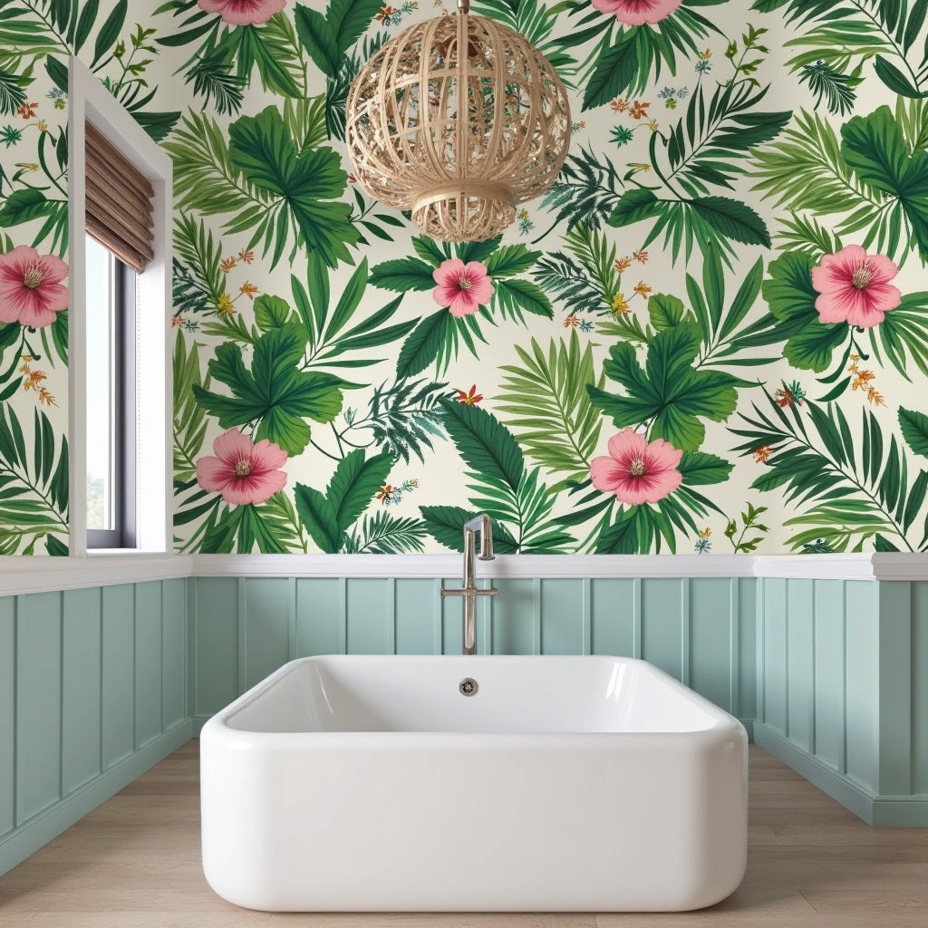 Idea 9: Create a Statement with Tropical Wallpaper
