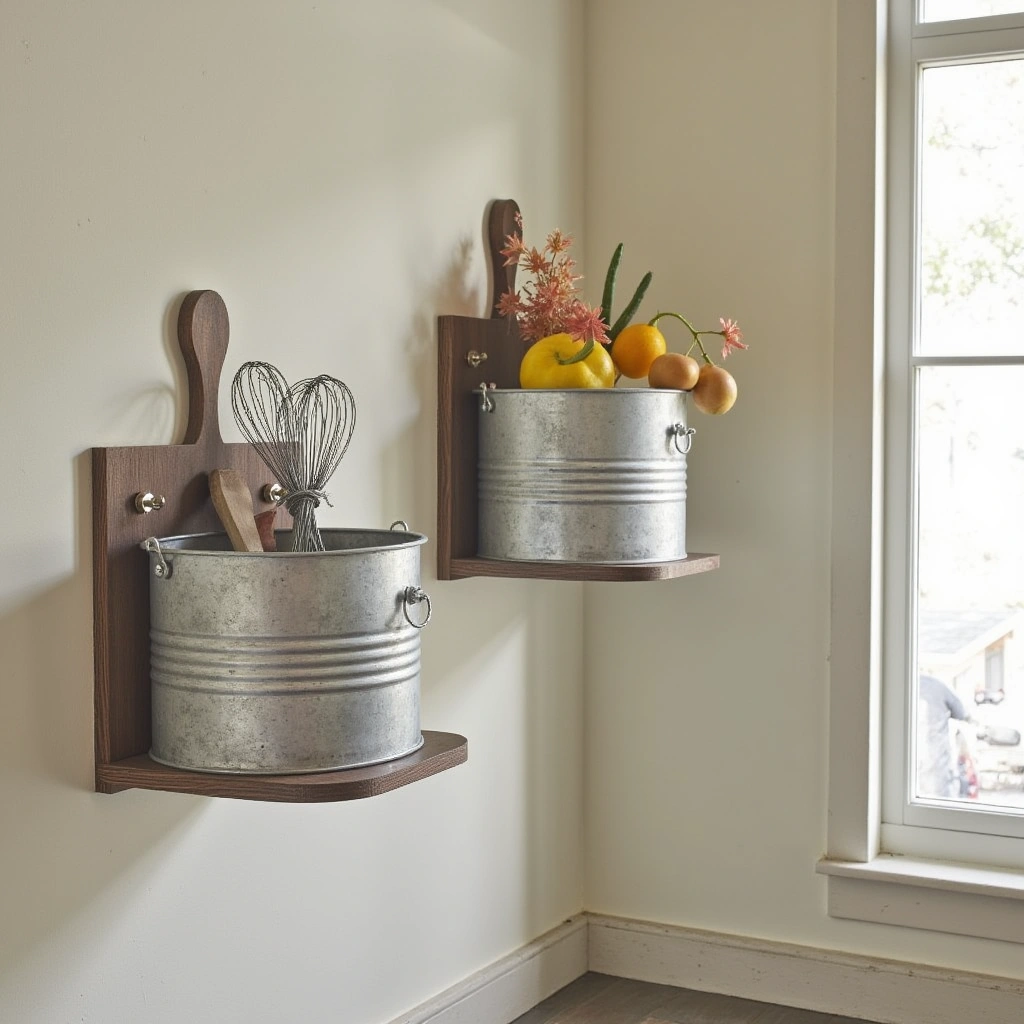 12. Galvanized Metal Wall Bins or Buckets