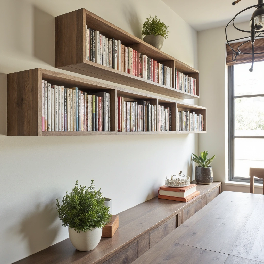 14. Floating Bookshelves for Cookbooks