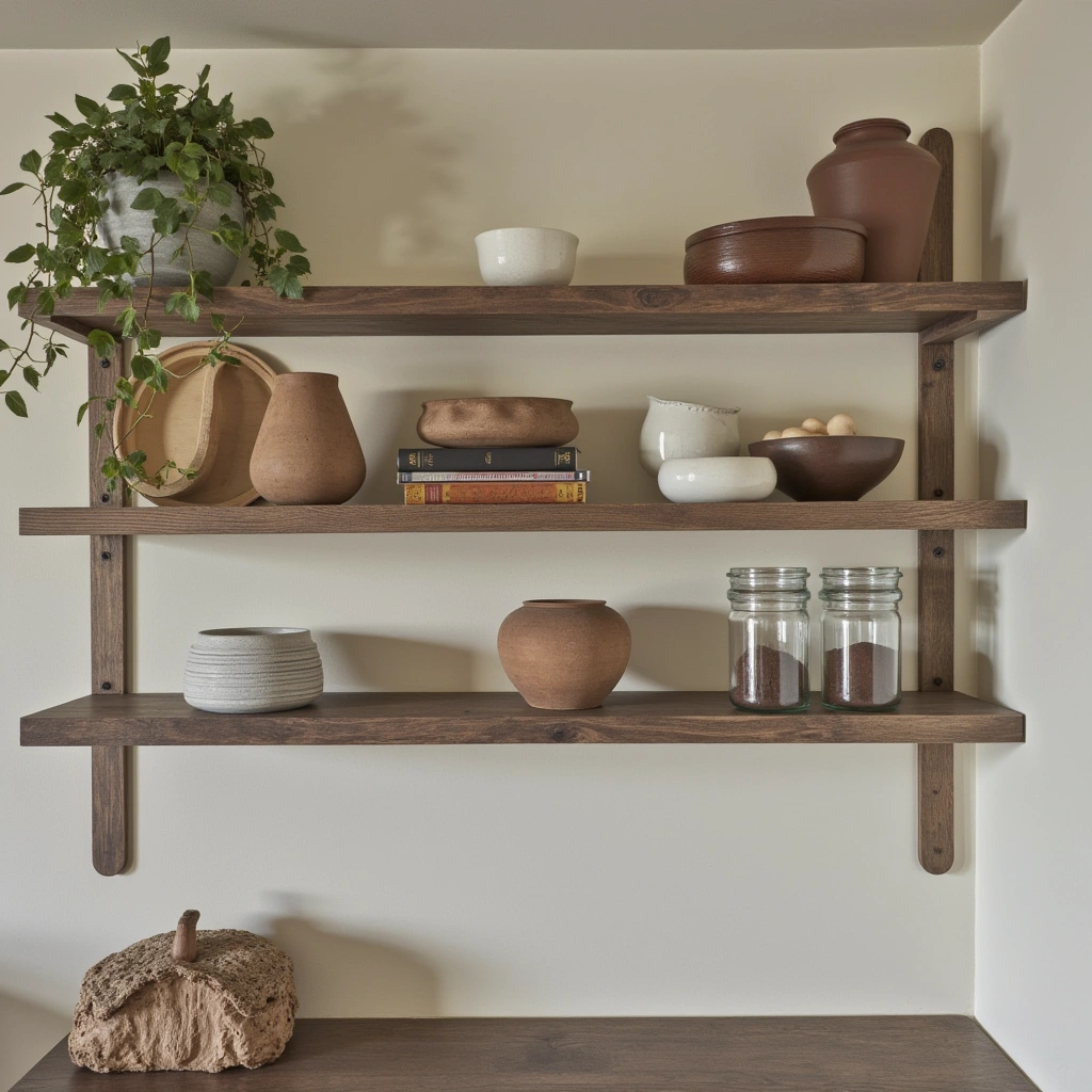 11. Open Wooden Shelves with Decor