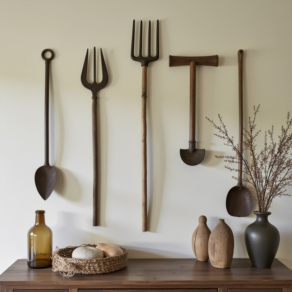 16. Antique Farm Tools as Wall Decor