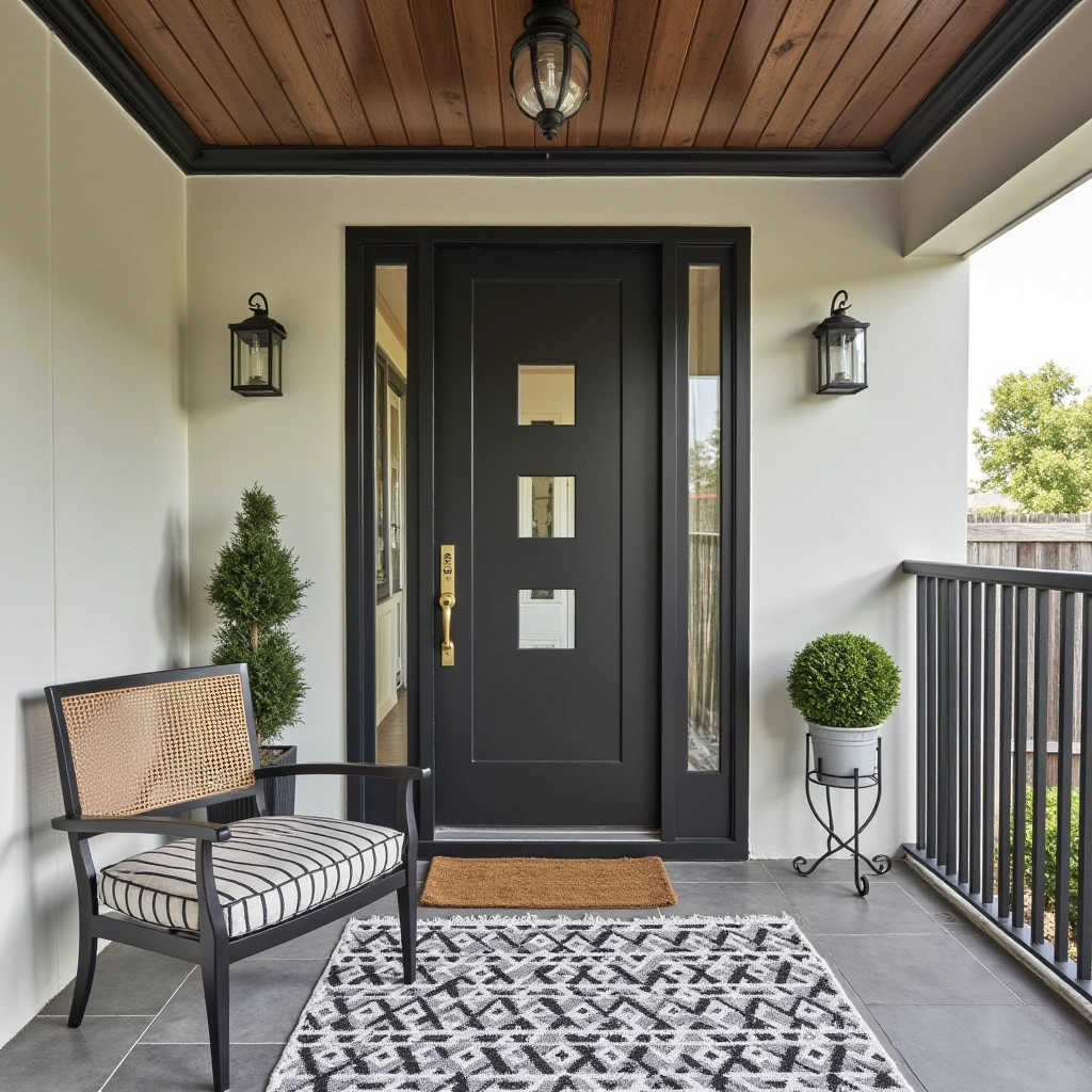14. Modern Porch with Geometric Patterns and Metallics
