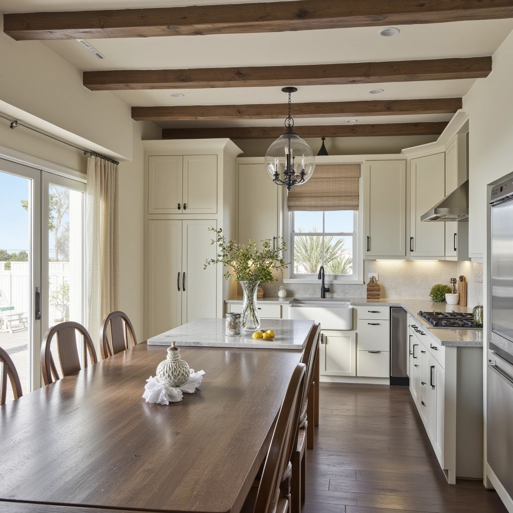 15. Use Exposed Wood Beams or Faux Beam Accents