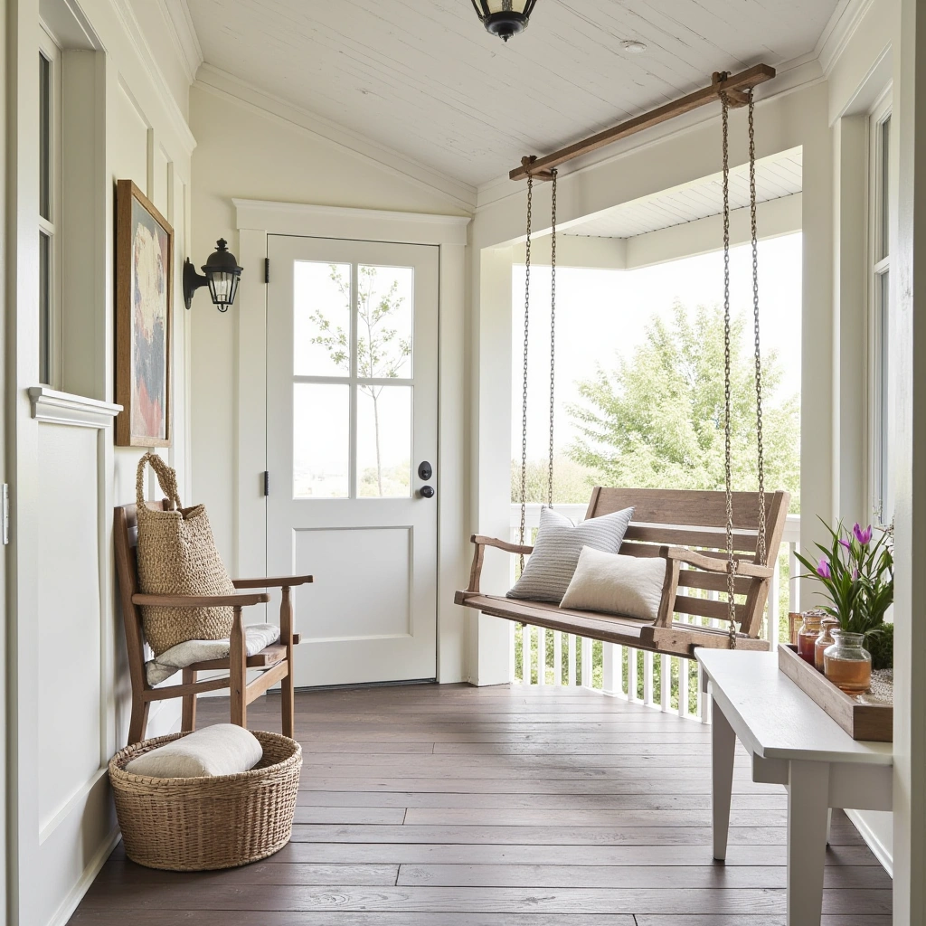7. Cozy Porch Swing with Throw Pillows