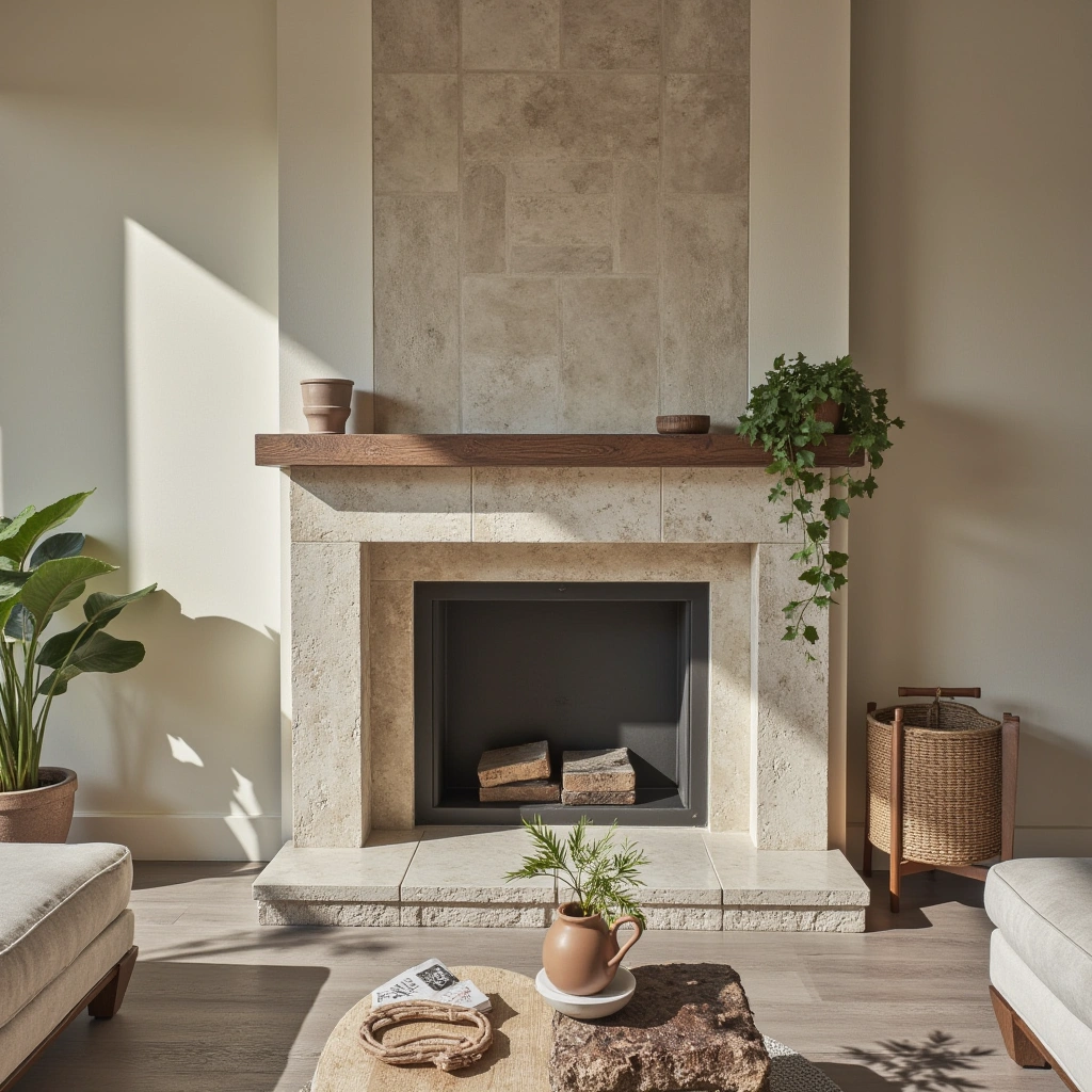 2. Stone Facade Fireplace with Modern Lines