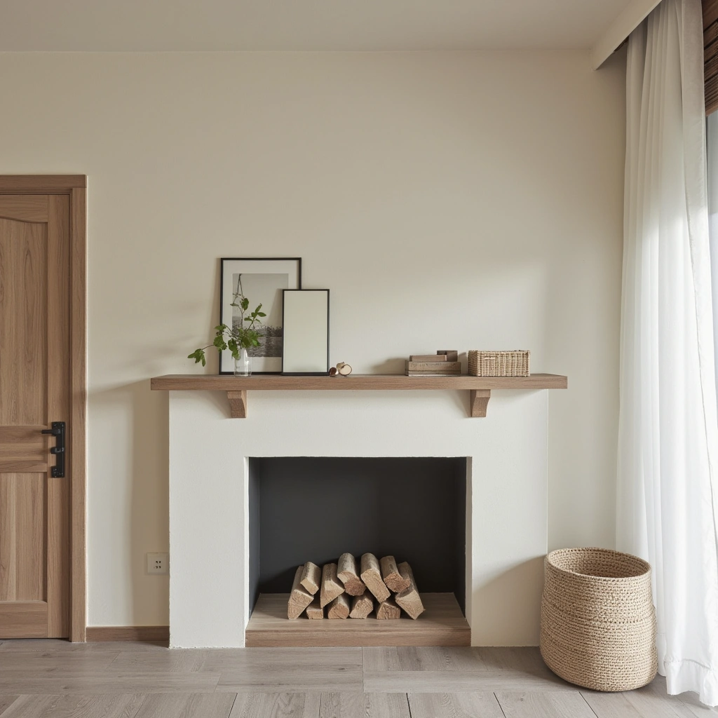 7. Minimalist Farmhouse Fireplace with Clean Lines