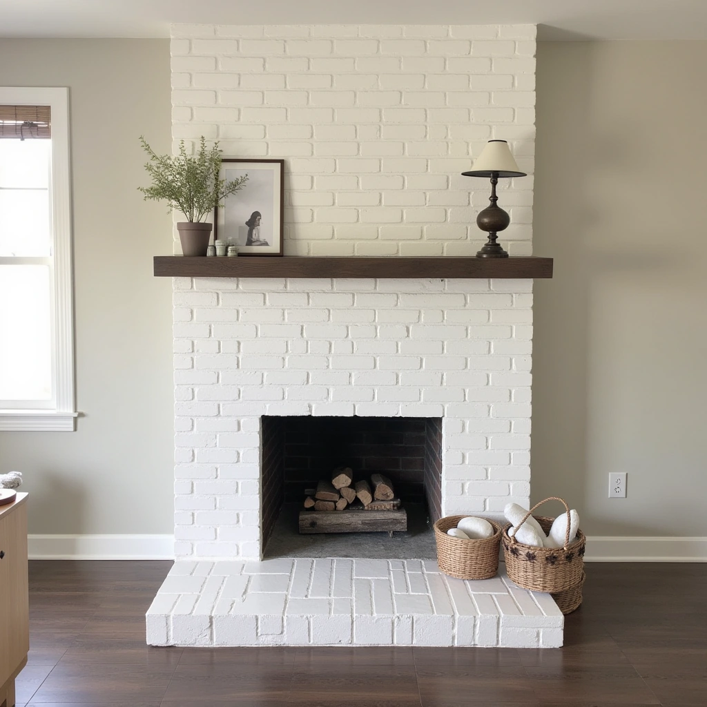 6. Painted Brick Fireplace in Soft Neutrals