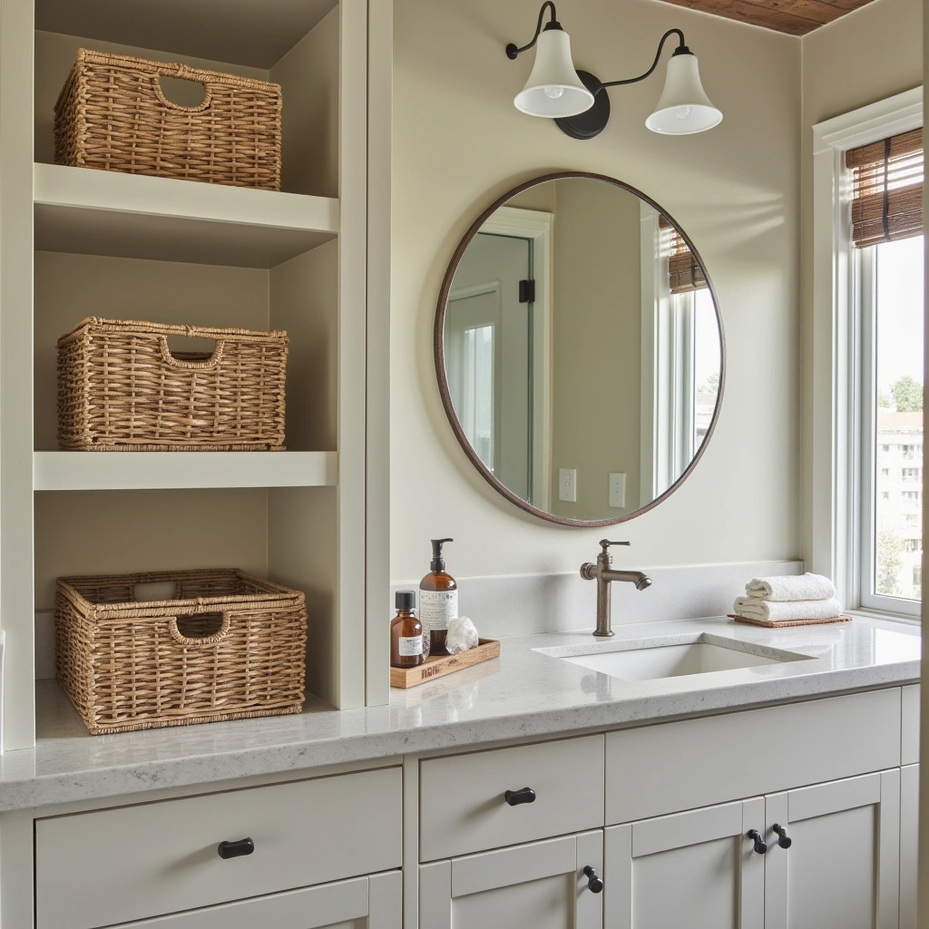 3. Open Shelving with Baskets for Practical Storage