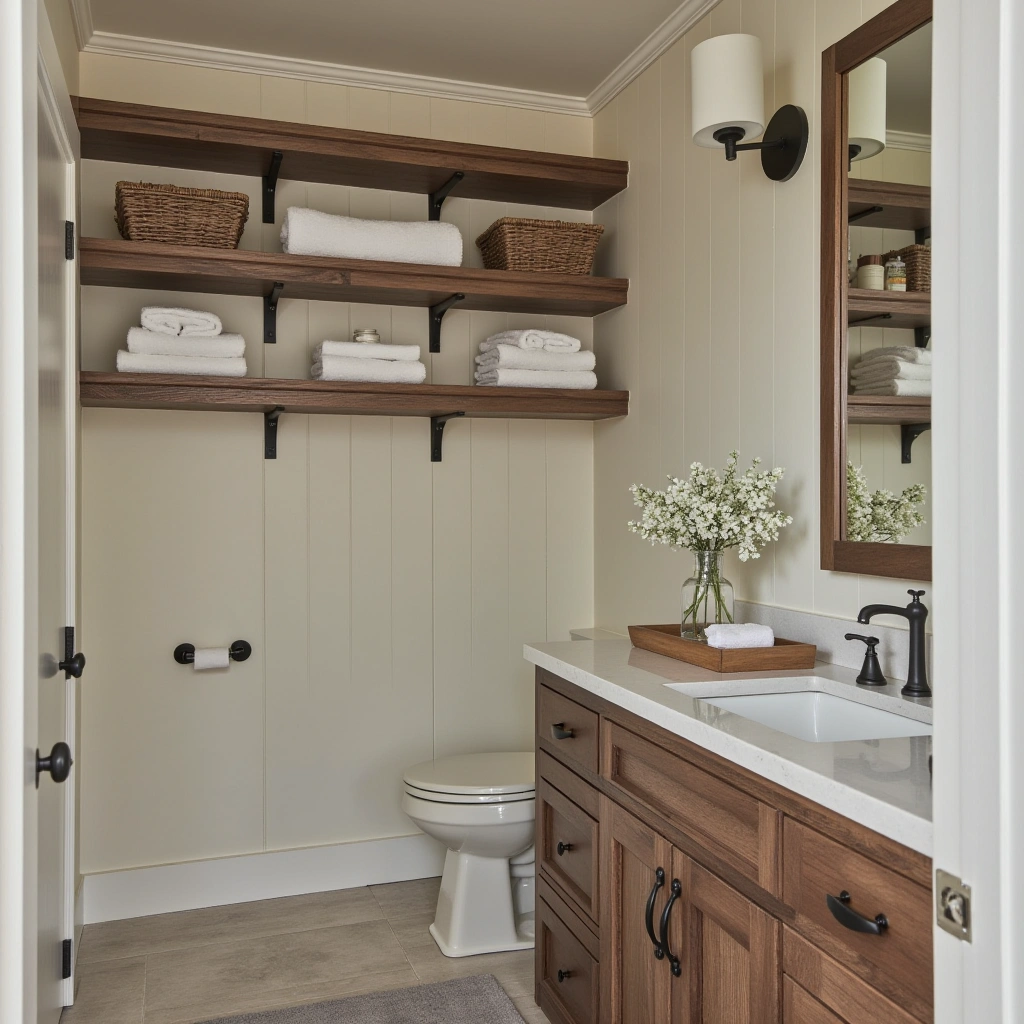 2. Open Wood Shelving to Maximize Storage