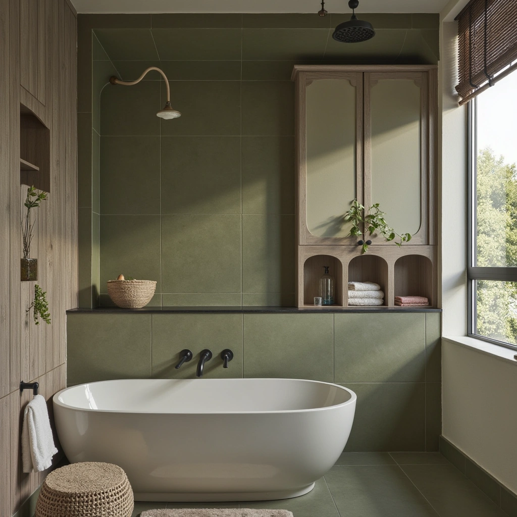 2. Olive Green Tiles for a Textured Look