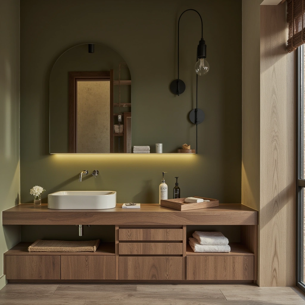 3. Olive Green and Wood Combo for Warmth