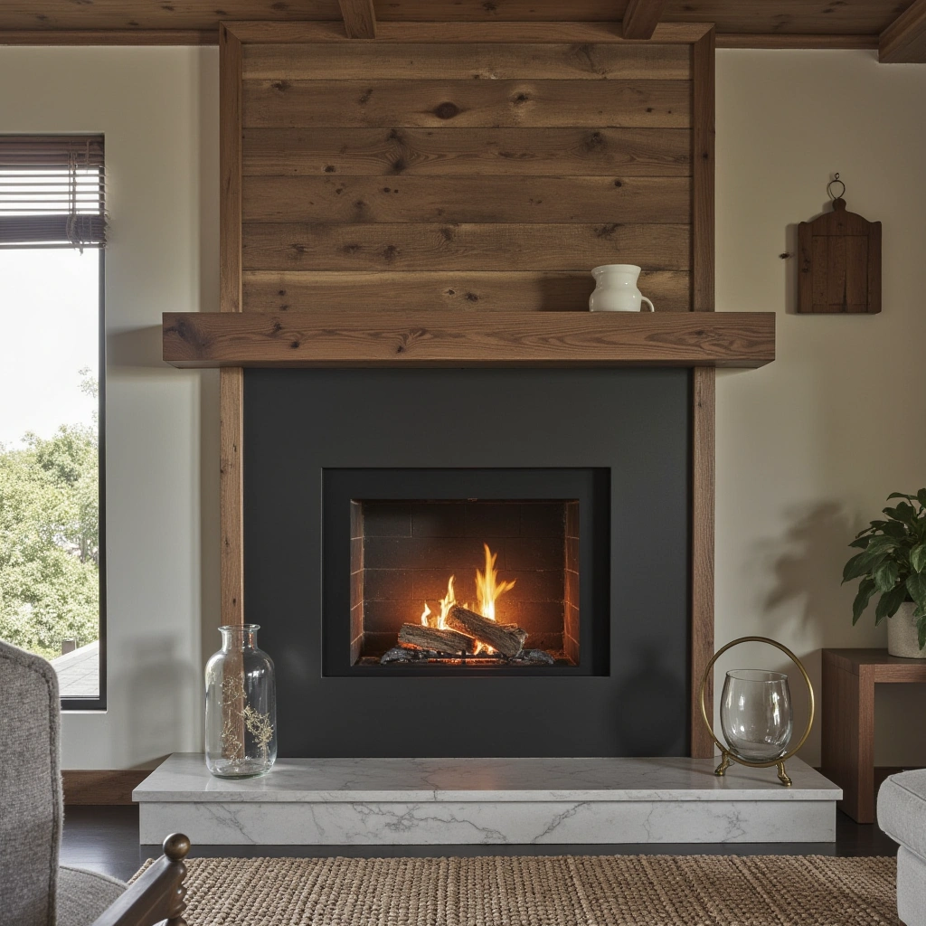 11. Blackened Steel Fireplace Surround for Industrial Farmhouse