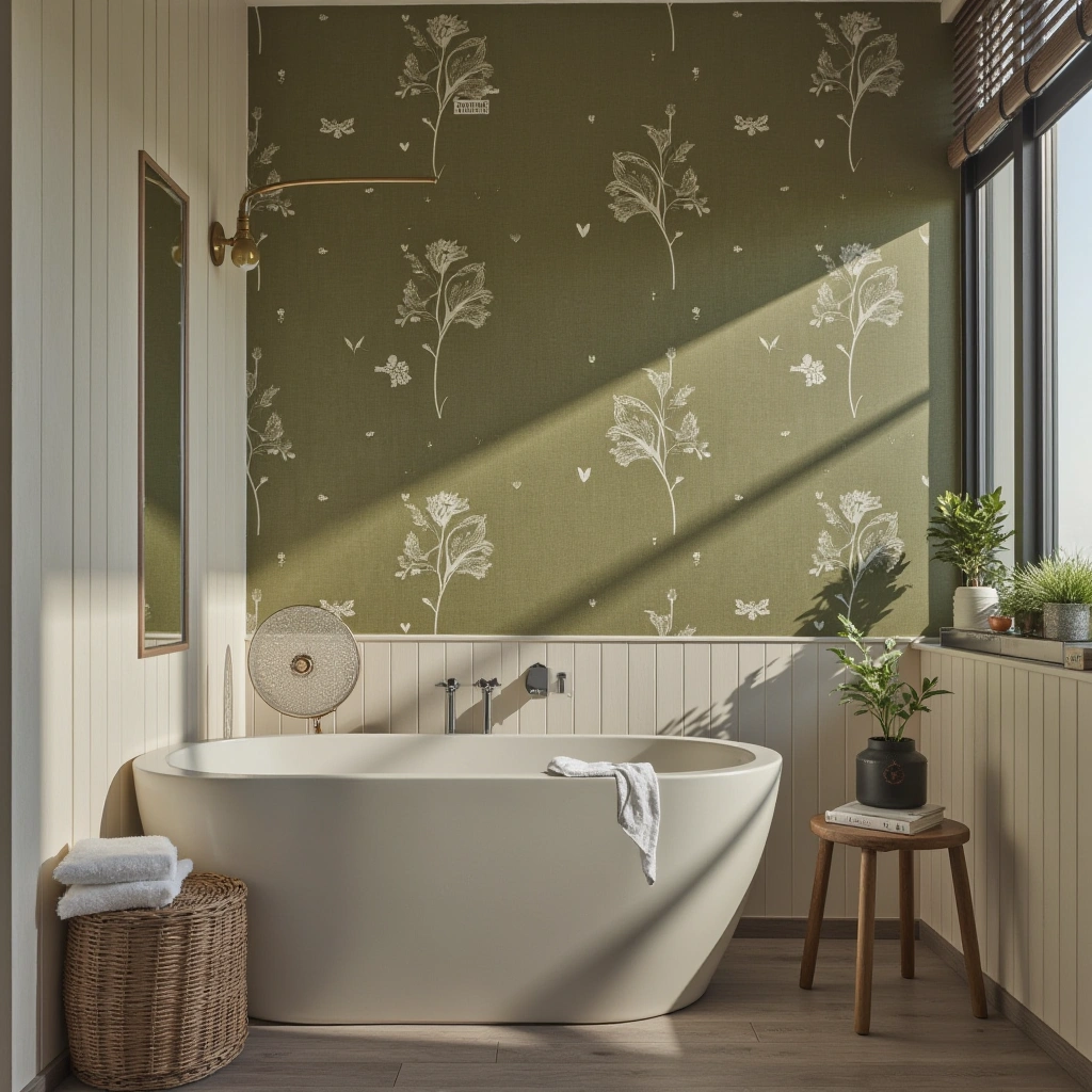 5. Olive Green Wallpaper for Patterned Drama
