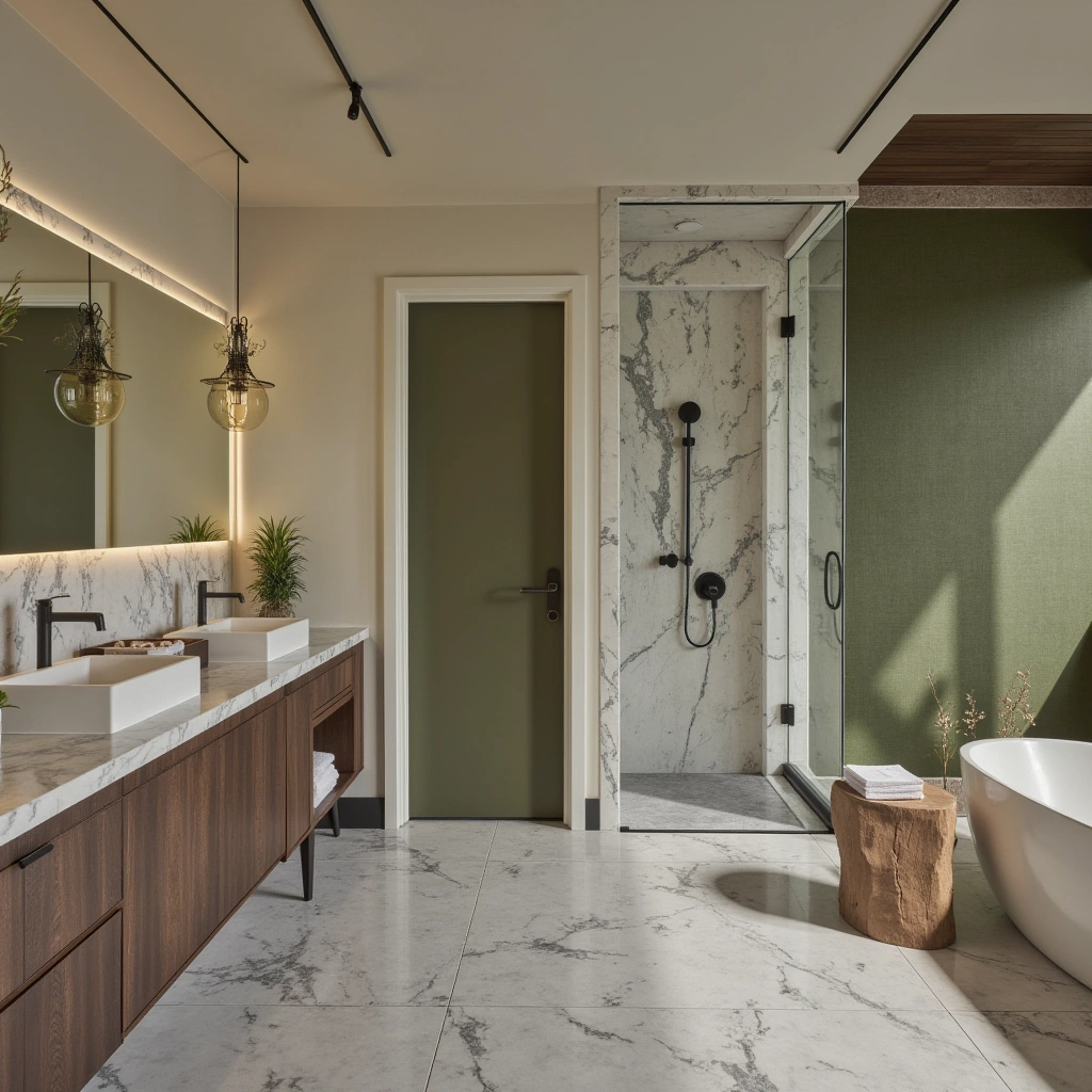 8. Olive Green and Marble: A Luxe Pairing