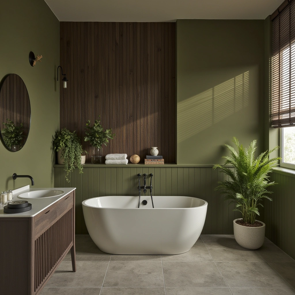10. Olive Green Botanical Bathroom
