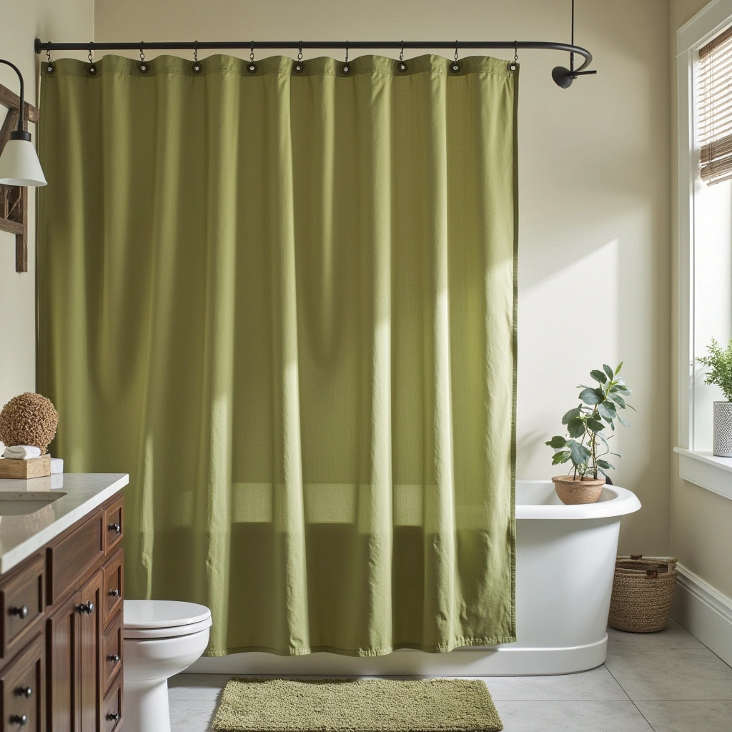 12. Olive Green Shower Curtains and Rugs