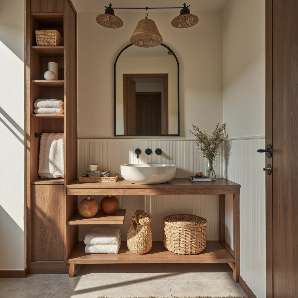 1. Natural Wood and Wicker Accents