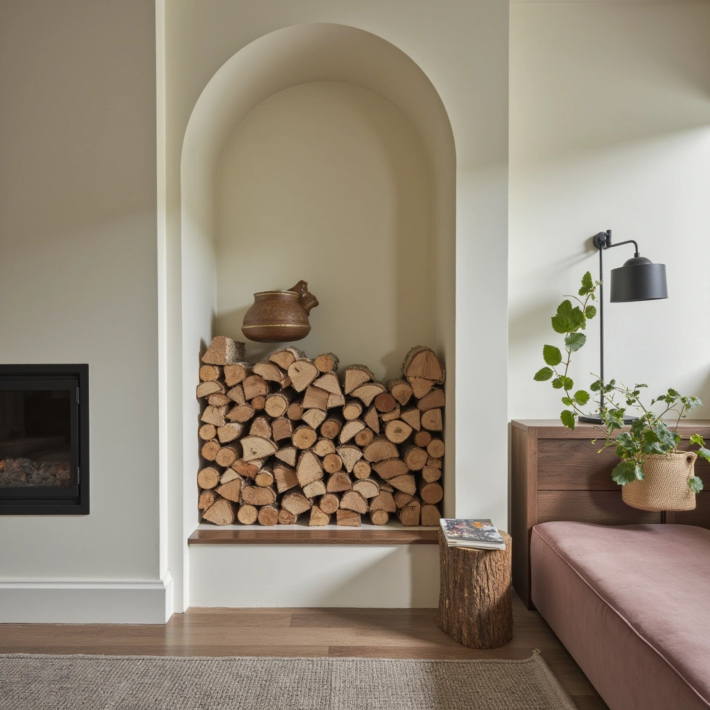 13. Fireplace with Built-In Wood Storage Niche