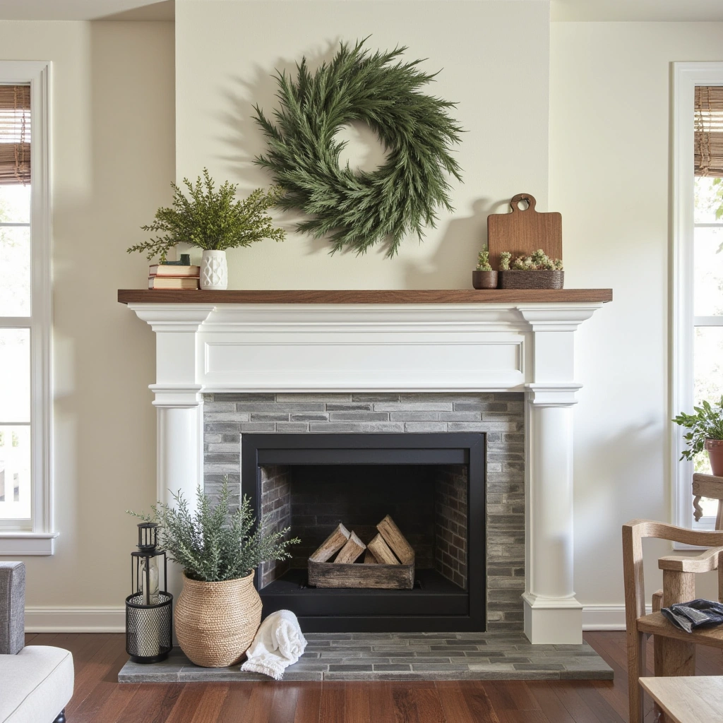 15. Fireplace Decorated with Greenery and Wreaths