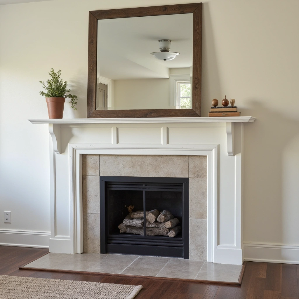 18. Fireplace with Vintage Mirror Above Mantel