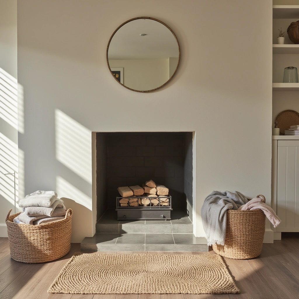 19. Layered Rugs and Fireplace Styling