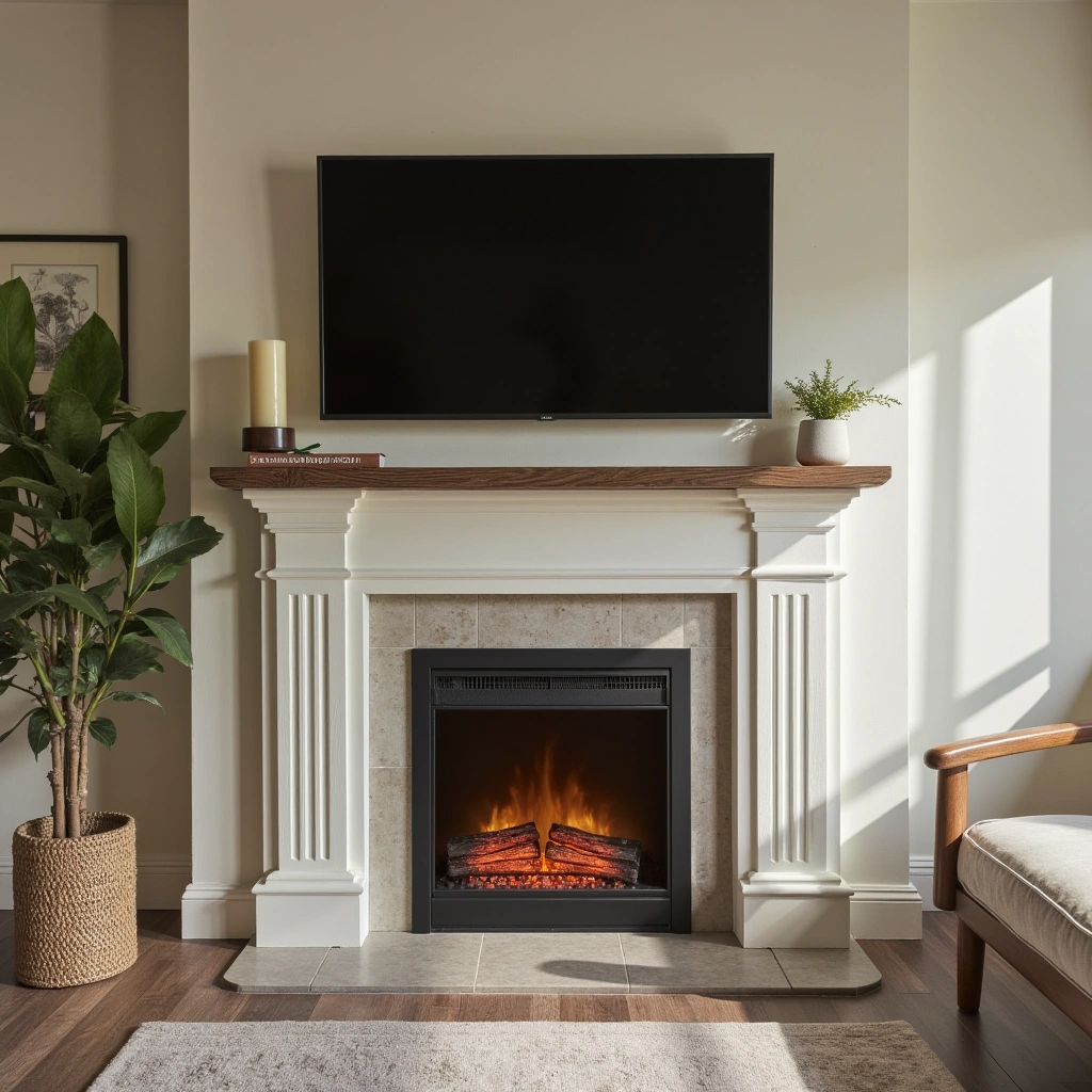 21. Electric Fireplace with Rustic Mantel