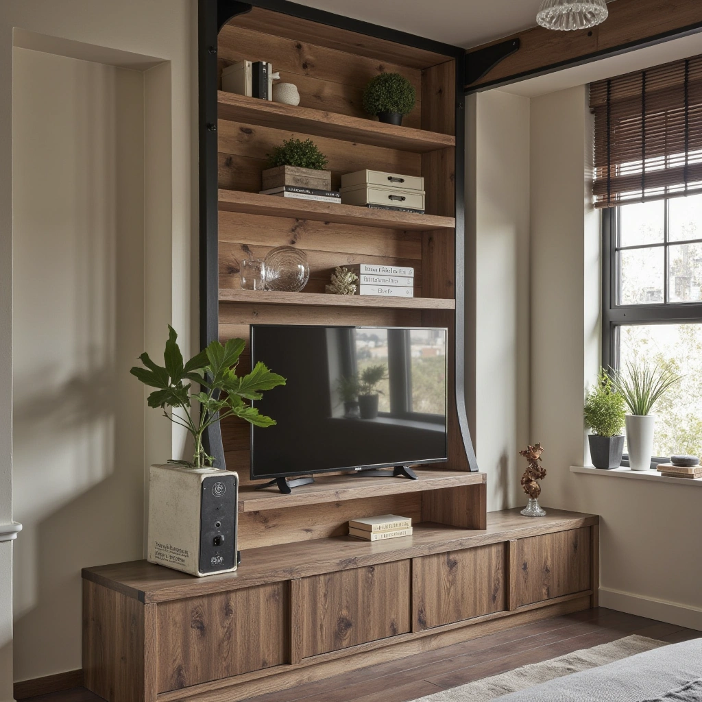 3. Mixed Wood and Black Metal Mantel