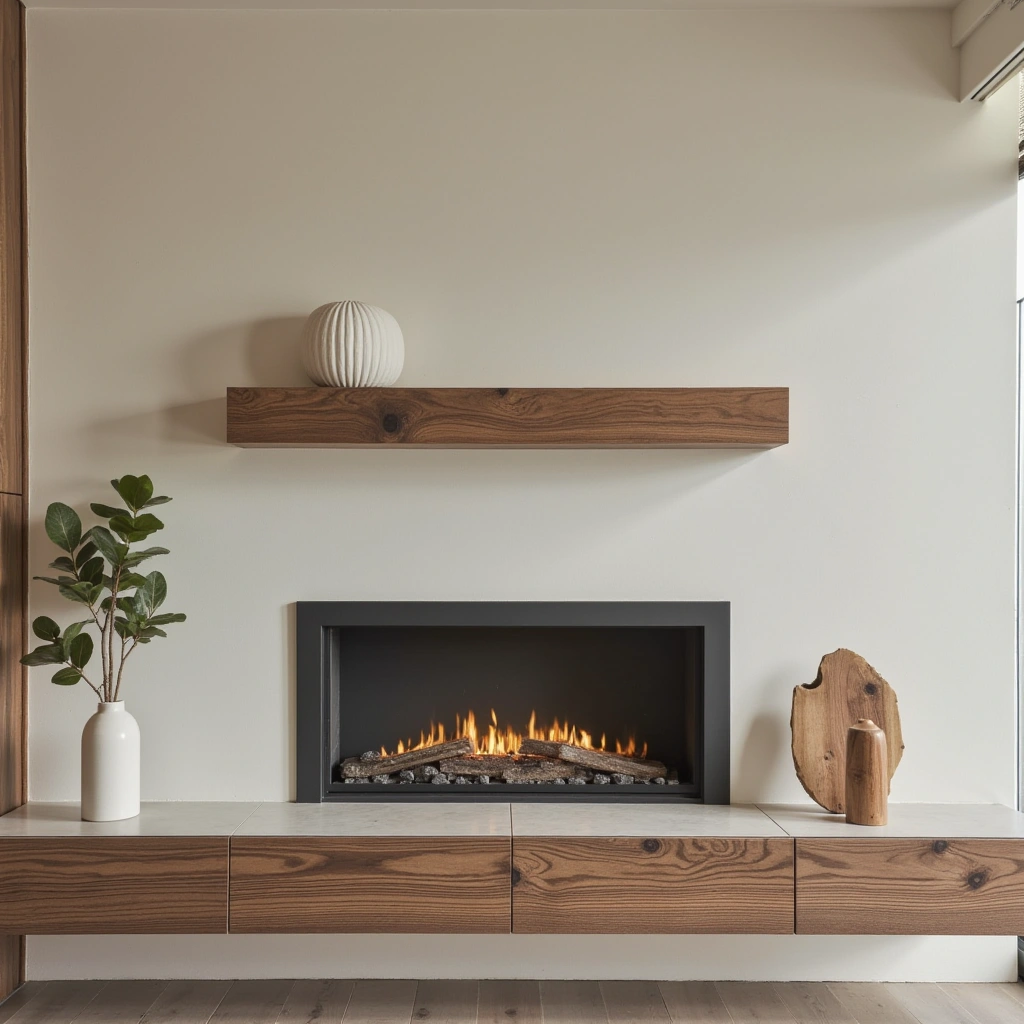 4. Floating Wood Mantel with Exposed Grain