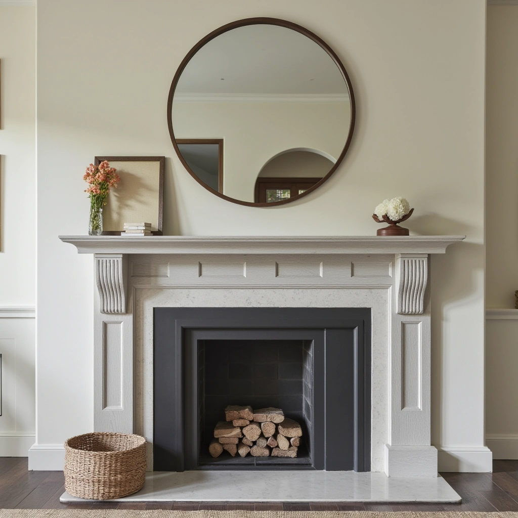 6. Soft Grey Painted Mantel with Decorative Corbels