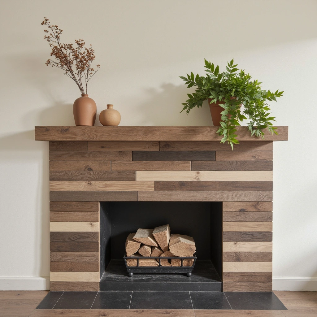 15. Layered Wood Plank Mantel