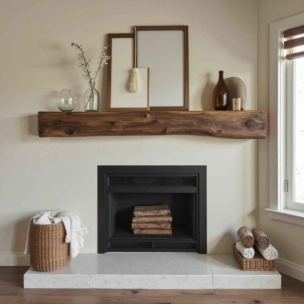 1. Reclaimed Wood Beam Mantel