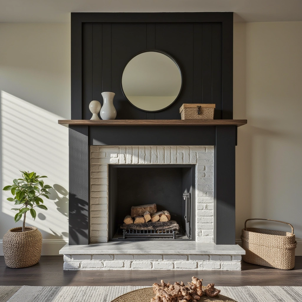 5. Black Stained Wood Mantel
