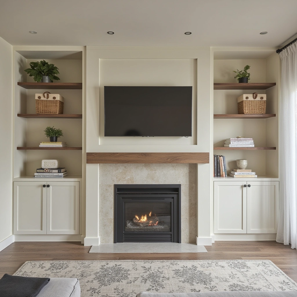 9. Built-In Shelving Mantel