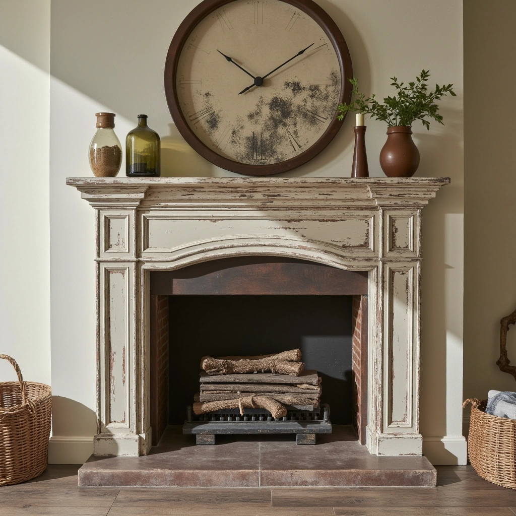 11. Distressed Wood Mantel