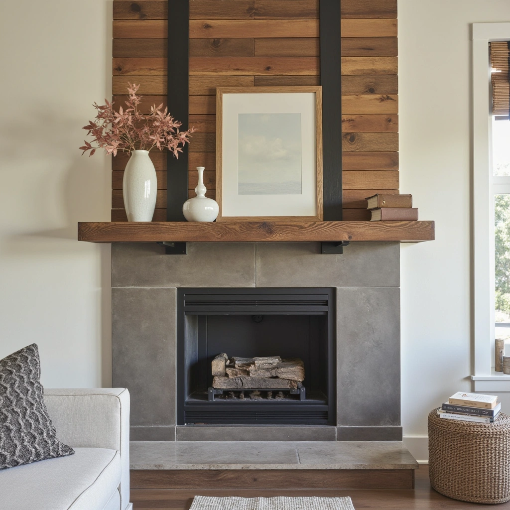 16. Wood and Steel Combination Mantel