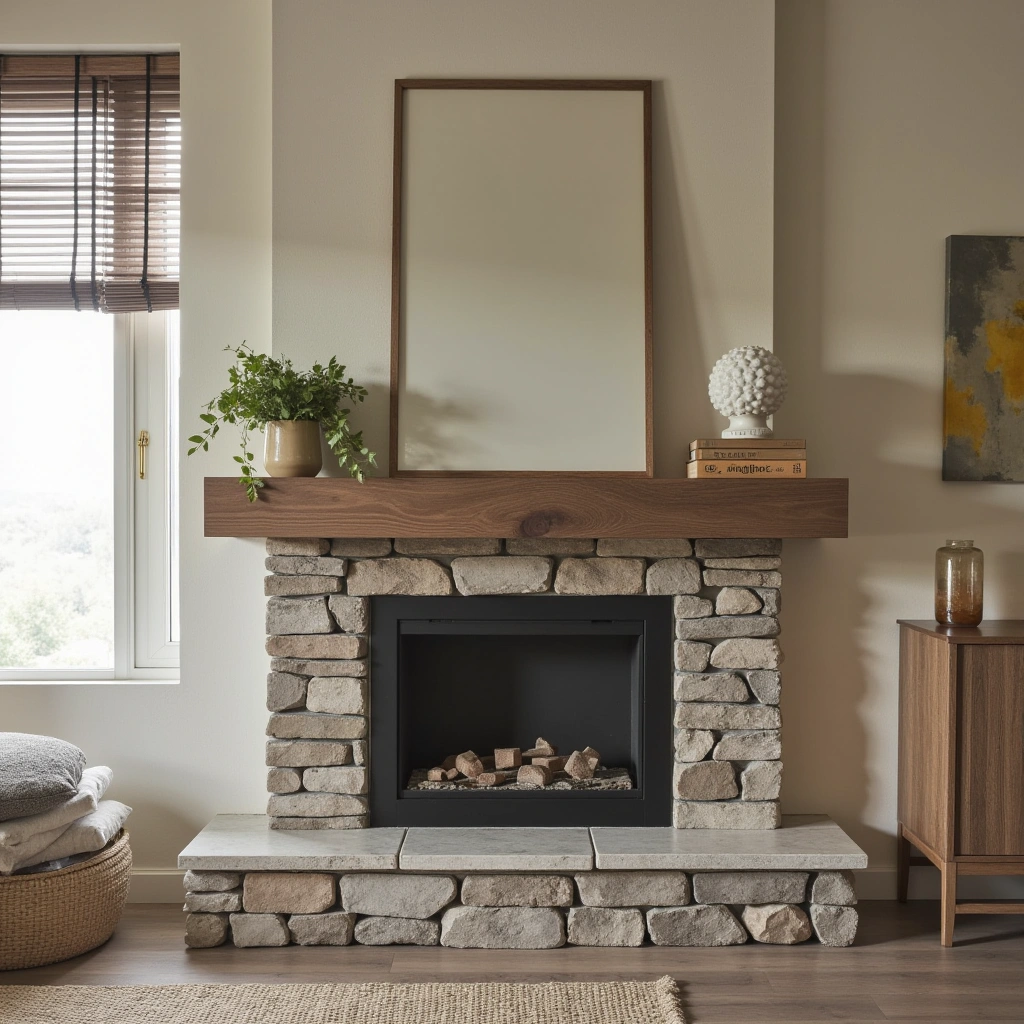 17. Layered Mantel with Wood and Stone
