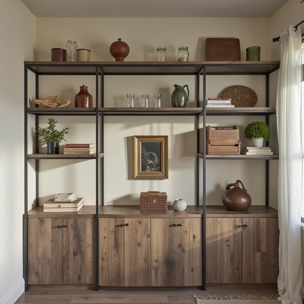 9. Open Shelving with Farmhouse Flair