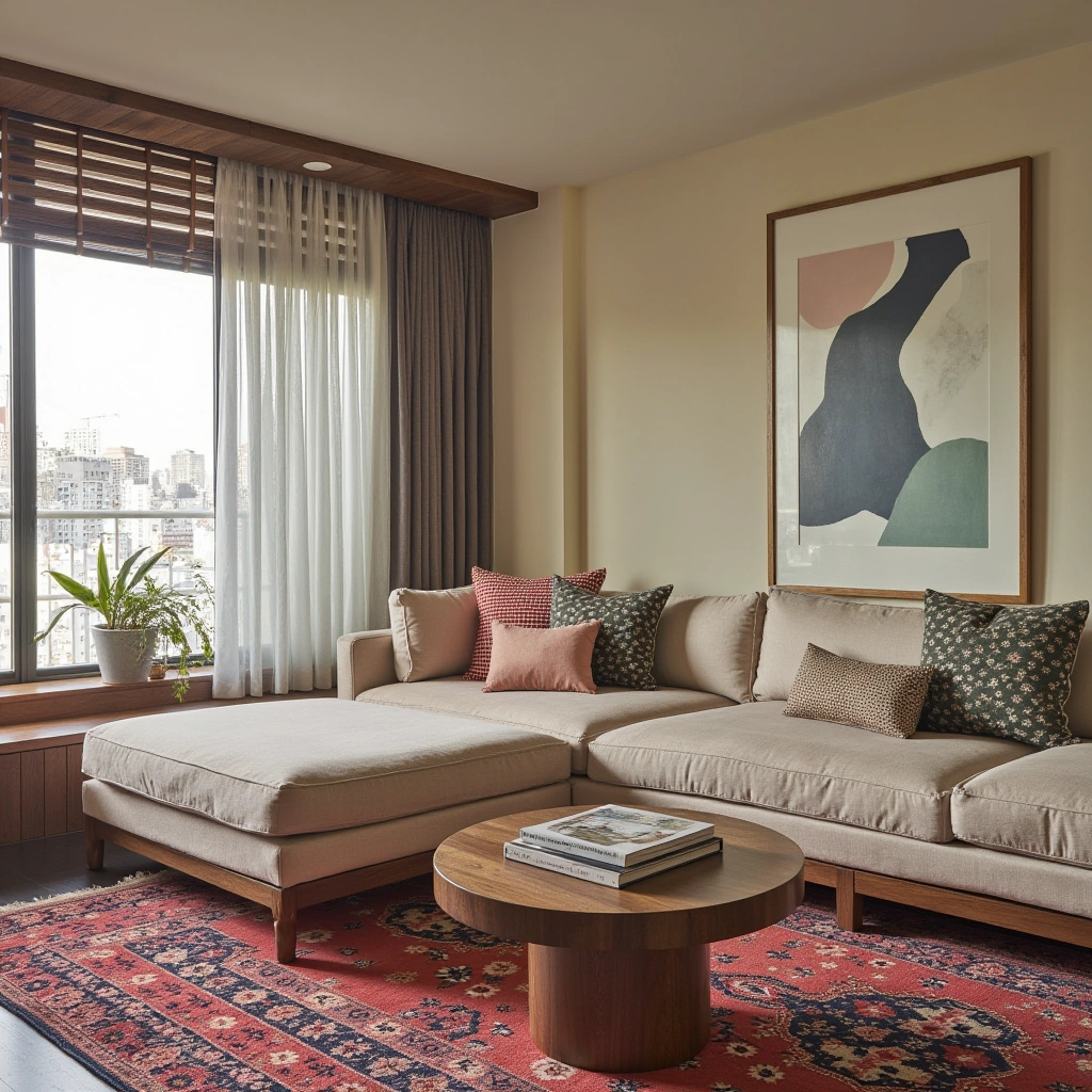 12. Eclectic Living Room with Mixed Patterns and Textures