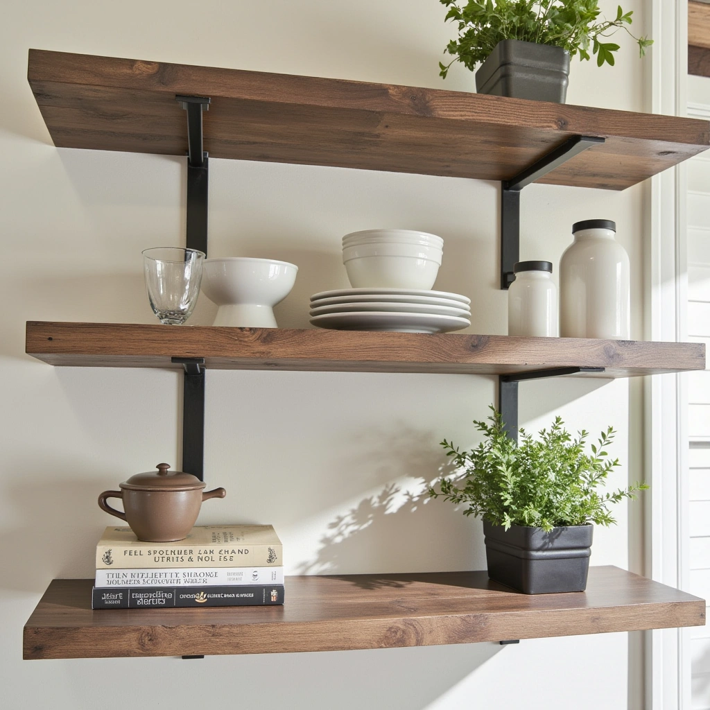 8. Open Shelving with Rustic Decor