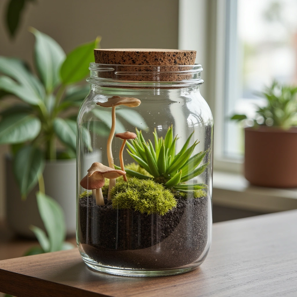 1. Classic Glass Jar Mushroom Terrarium