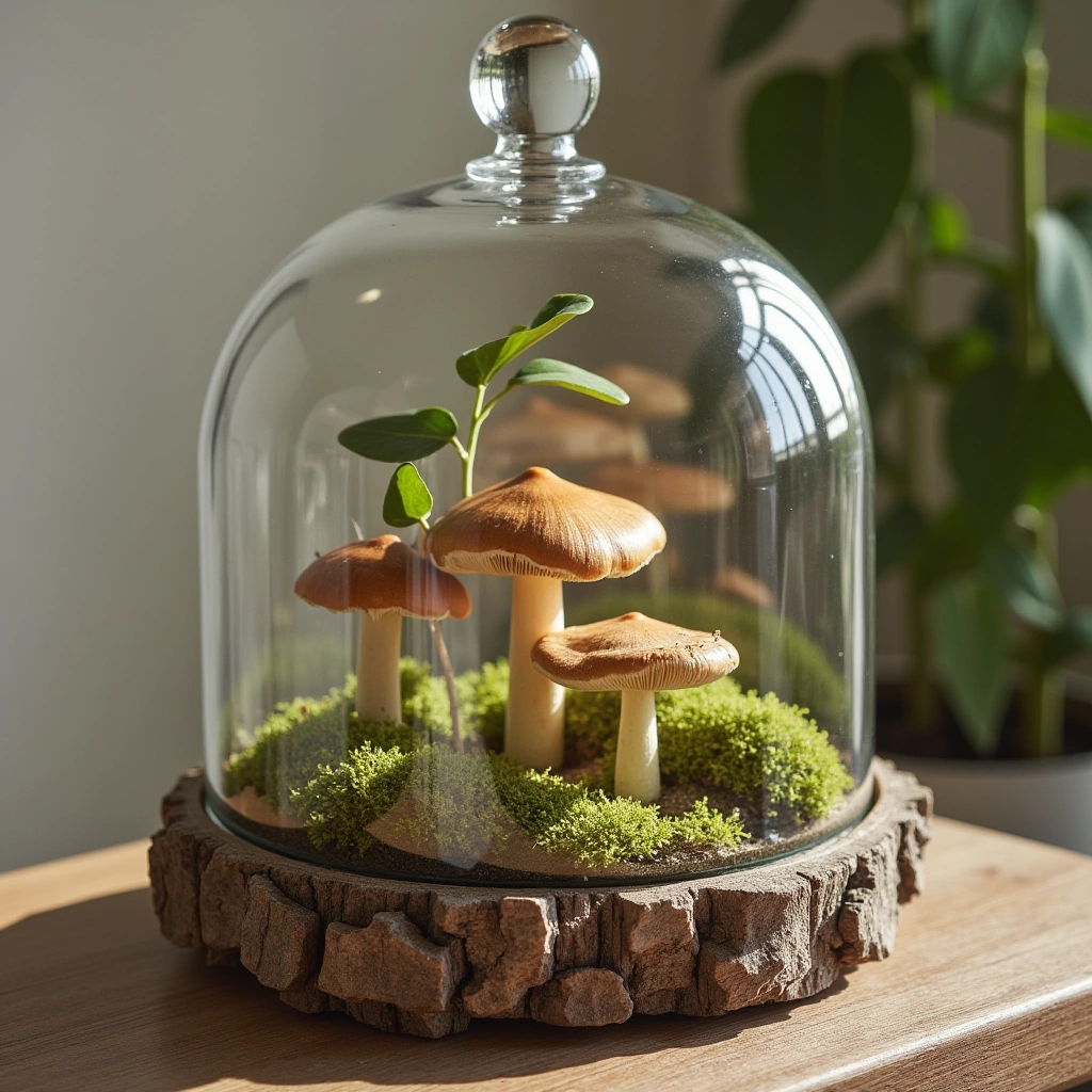 4. Driftwood and Glass Mushroom Terrarium