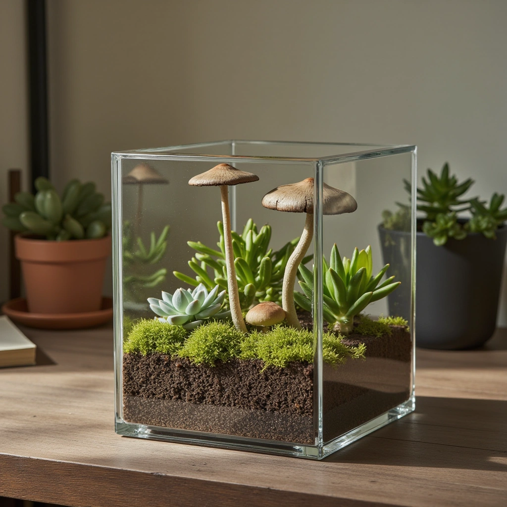 8. Compact Cube Mushroom Terrarium for Desks