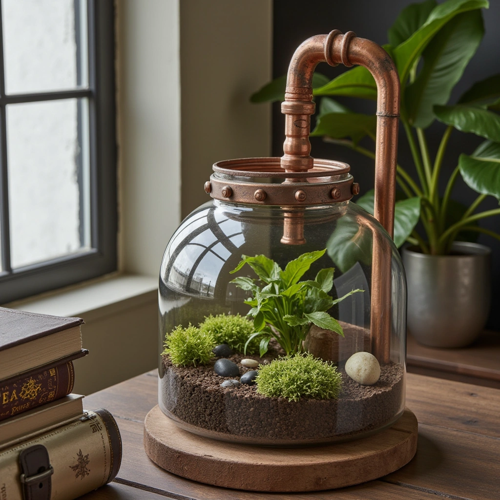 9. Steampunk-Inspired Mushroom Terrarium