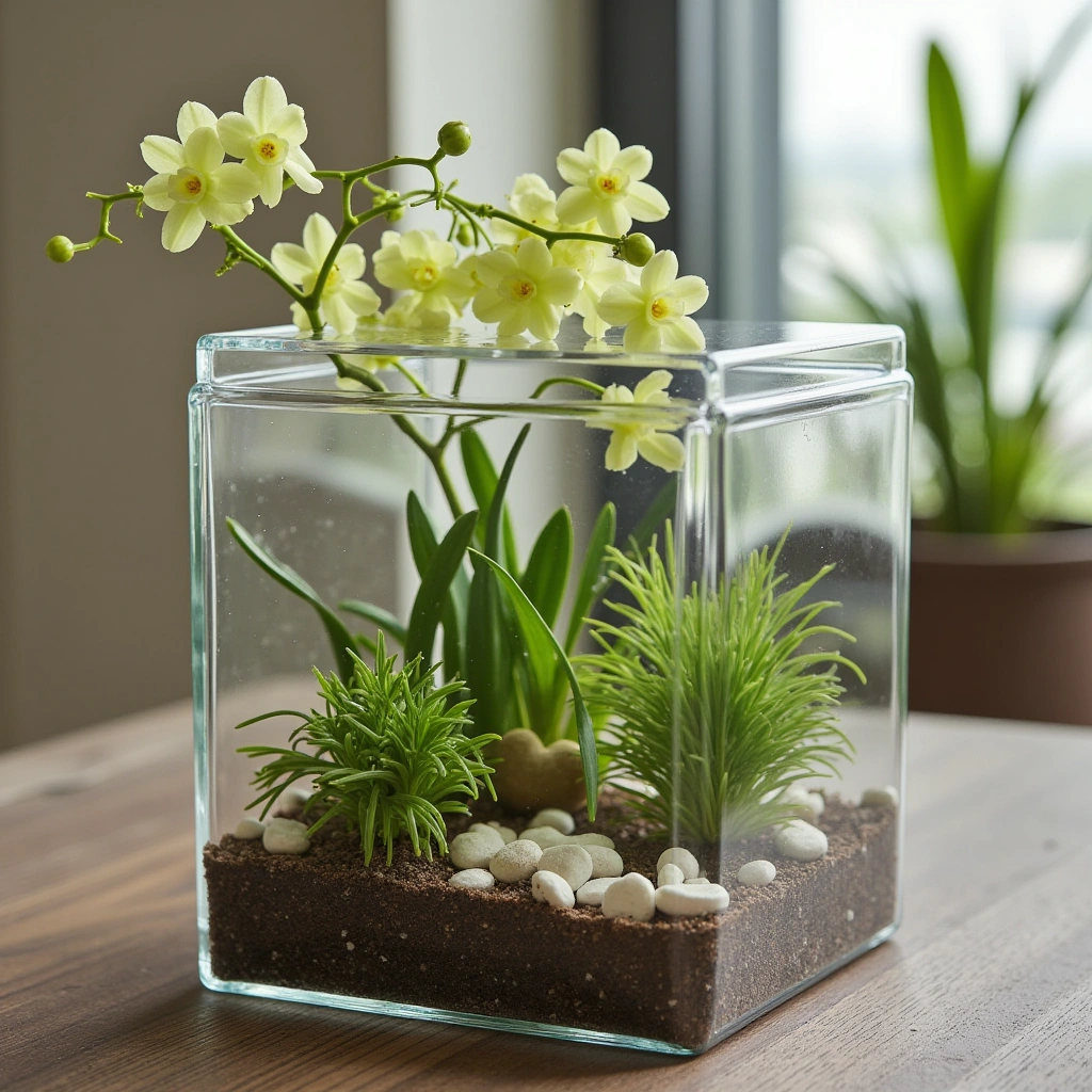 3. Miniature Tabletop Orchid Terrarium