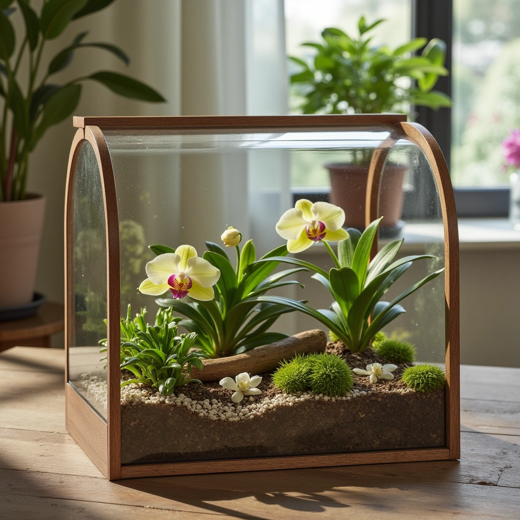 5. Rustic Wooden Box Orchid Terrarium