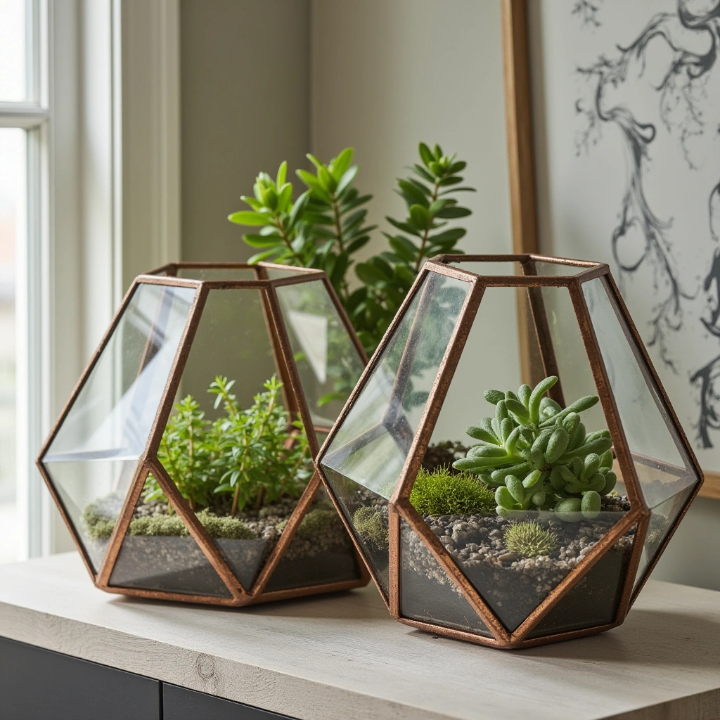3. Geometric Glass Terrarium: Modern and Minimalist