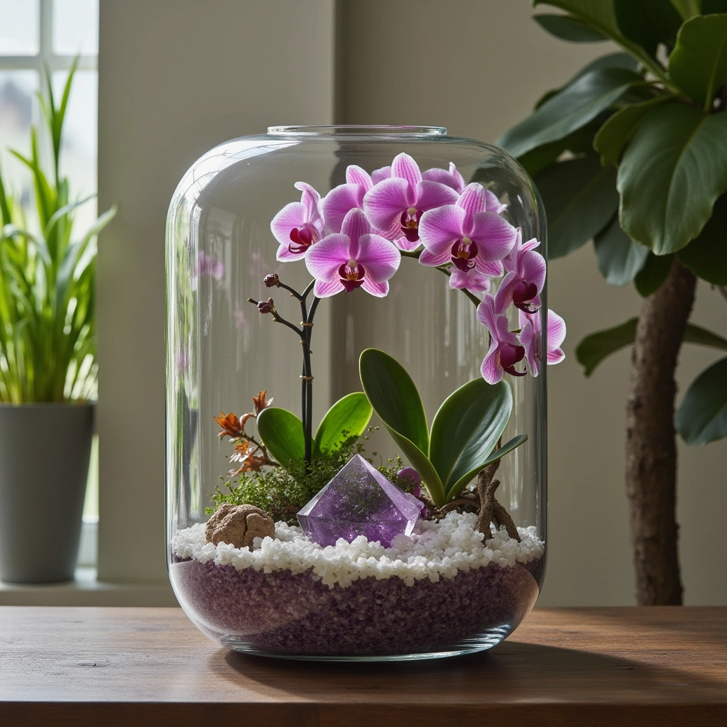 8. Crystal Terrarium with Orchids
