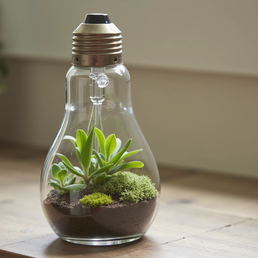 7. Recycled Lightbulb Terrarium: Eco-Friendly and Unique