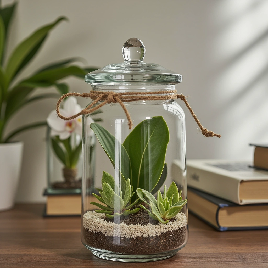 13. Recycled Glass Jar Orchid Terrarium