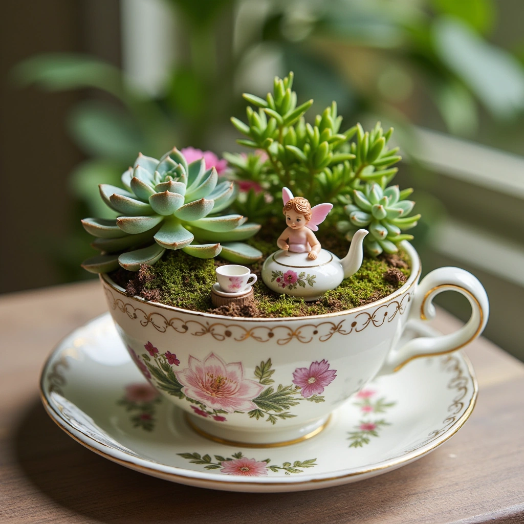 15. Vintage Teacup Fairy Terrarium
